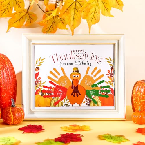 Motipuns 30-Piece Thanksgiving Handprint Craft Kit with 3 Large Ink Pads – Turkey Greeting Cards for Fall Holiday Activities