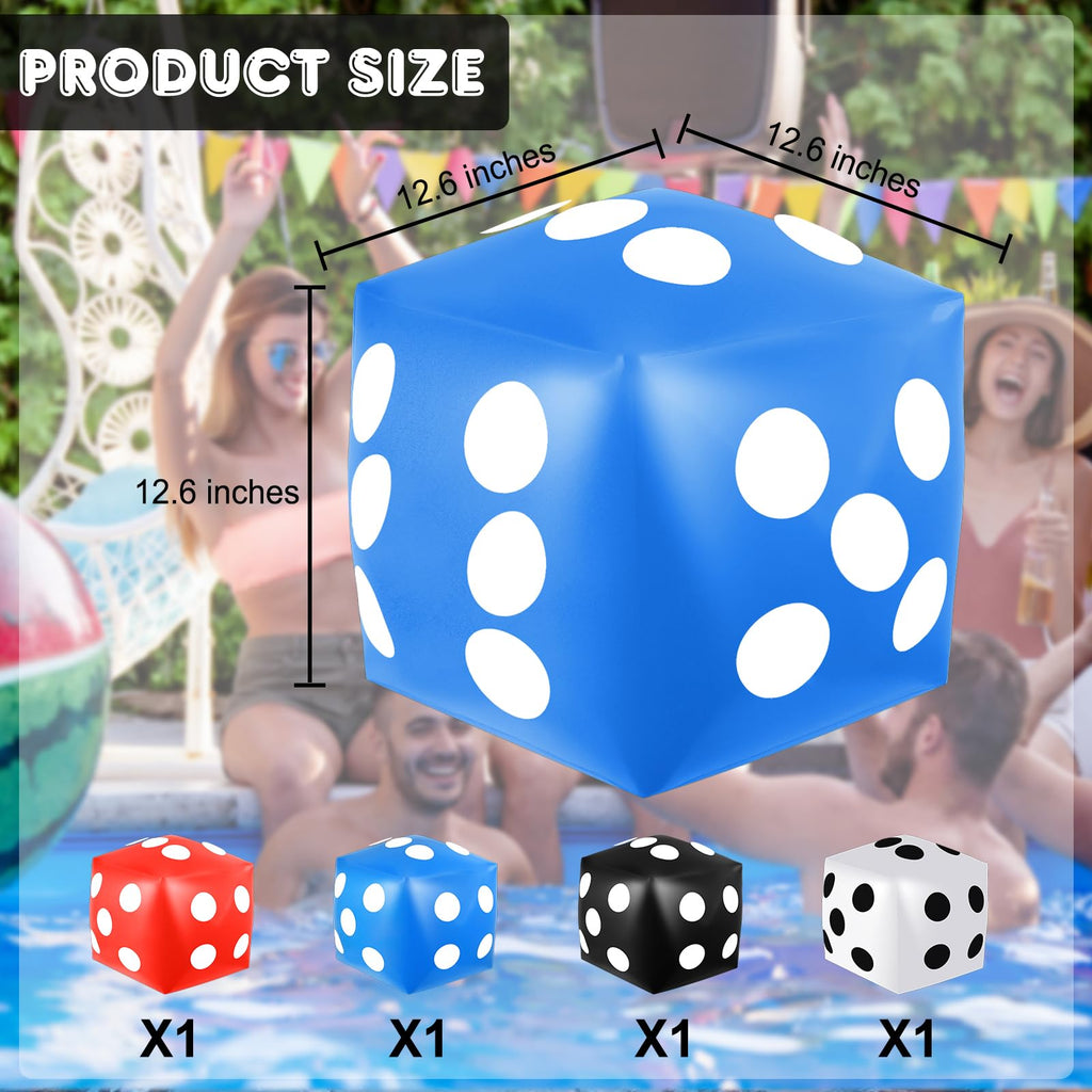 Mototo 4-Piece Jumbo Inflatable Dice Set – 12.6 Inch Large Dice for Outdoor Games, Pool Parties, and Family Fun (White, Black, Blue, Red)