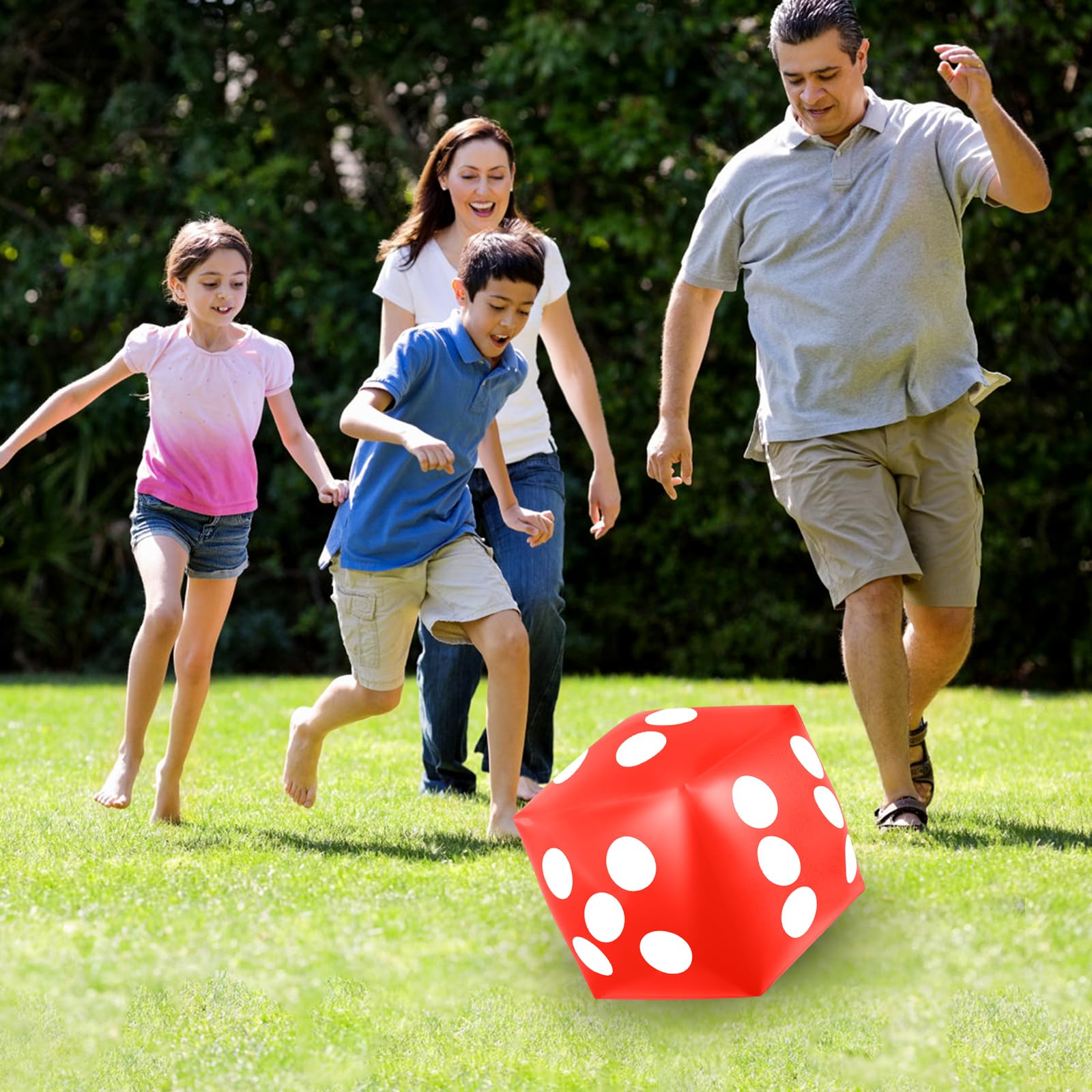 Mototo 4-Piece Jumbo Inflatable Dice Set – 12.6 Inch Large Dice for Outdoor Games, Pool Parties, and Family Fun (White, Black, Blue, Red)