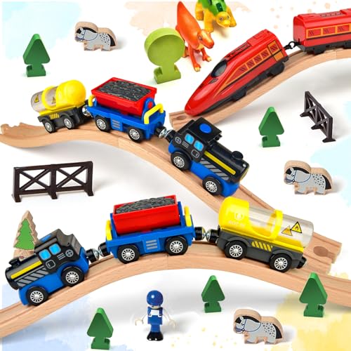 Mototo Ascending Wood Train Tracks Expansion – 6 Pack Compatible with Most Train Sets
