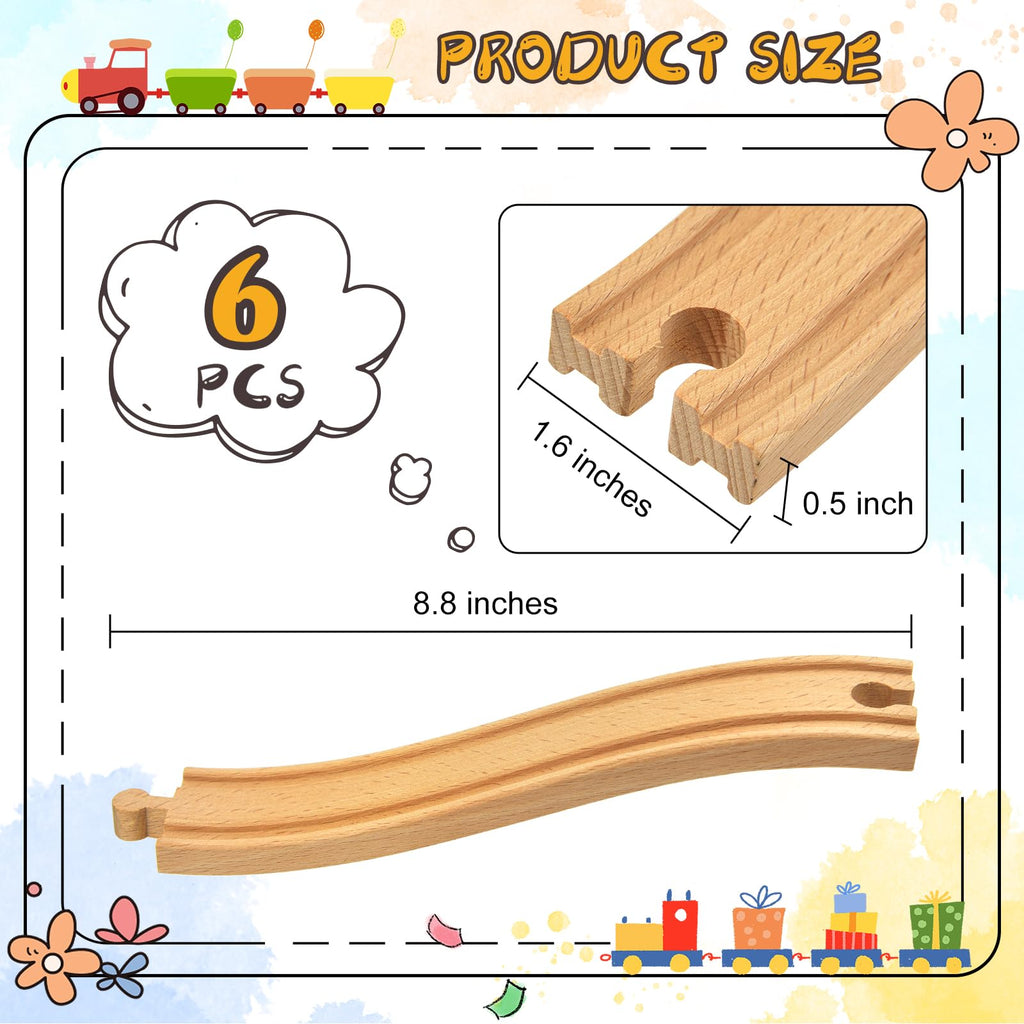 Mototo Ascending Wood Train Tracks Expansion – 6 Pack Compatible with Most Train Sets