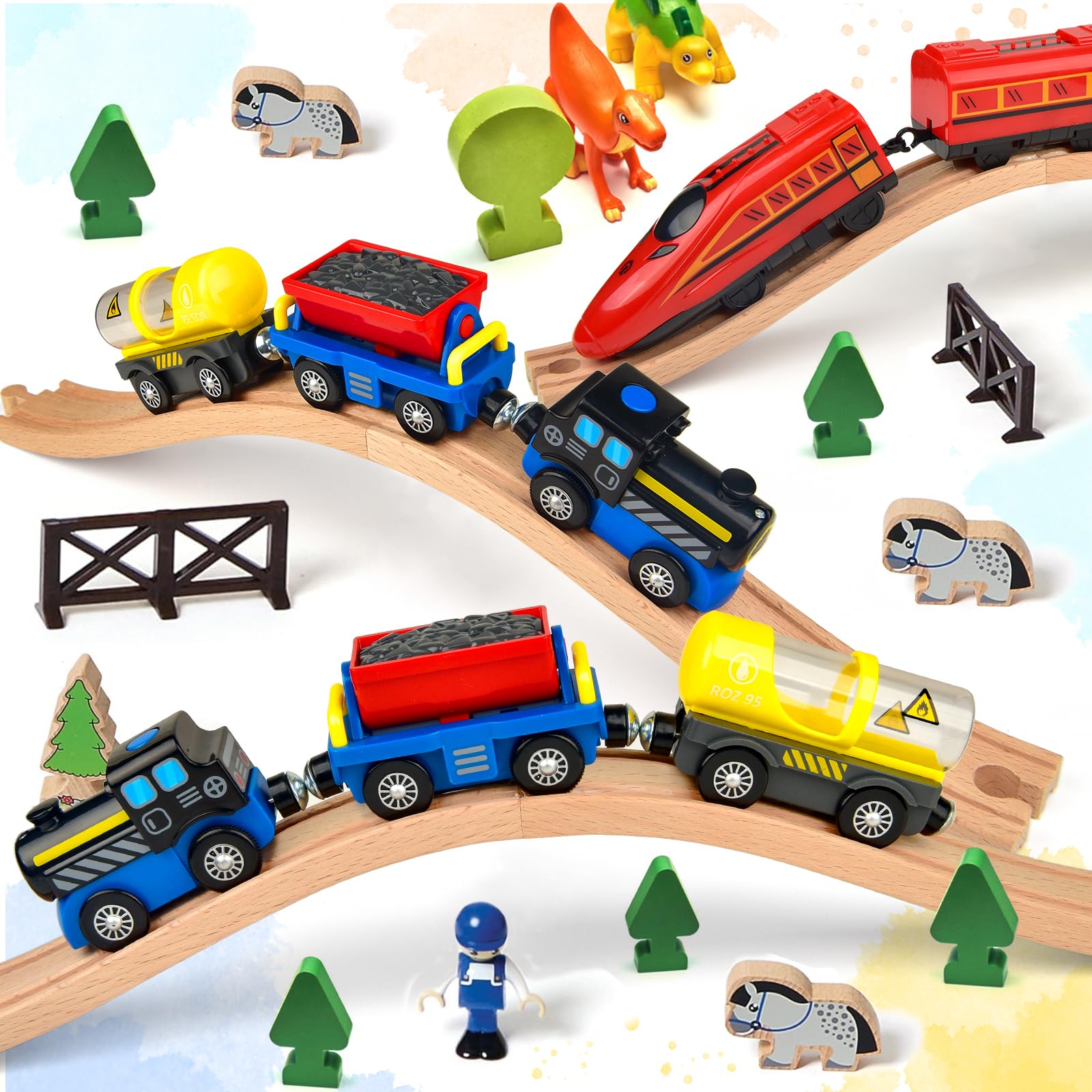 Mototo Ascending Wood Train Tracks Expansion – 6 Pack Compatible with Most Train Sets