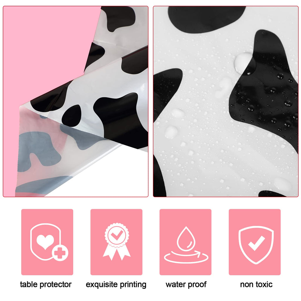 Moukeren 3-Pack Pink Cow Print Round Plastic Tablecloths – 84 Inch Disposable Party Table Covers