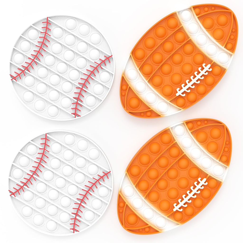 Mouom 4-Pack Pop Fidget Toys - Sports Style Push Pop Sensory Toy Set for Stress Relief, Party Favors & Classroom Prizes