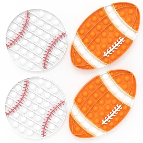 Mouom 4-Pack Pop Fidget Toys - Sports Style Push Pop Sensory Toy Set for Stress Relief, Party Favors & Classroom Prizes