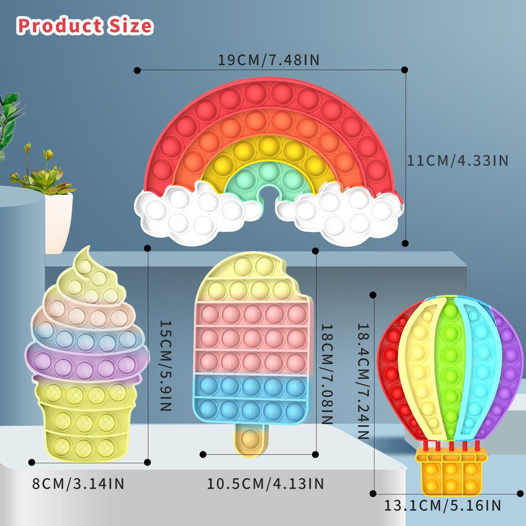 Mouom 4-Pack Rainbow Pop Fidget Toys – Silicone Sensory Stress Relief Set for Kids and Adults, Party Favors & Classroom Prizes