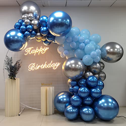 MOXMAY 127-Piece Silver Blue Balloon Garland Kit with Confetti - Easy Air-Filled Arch for Baby Shower, Birthday, and Bridal Shower
