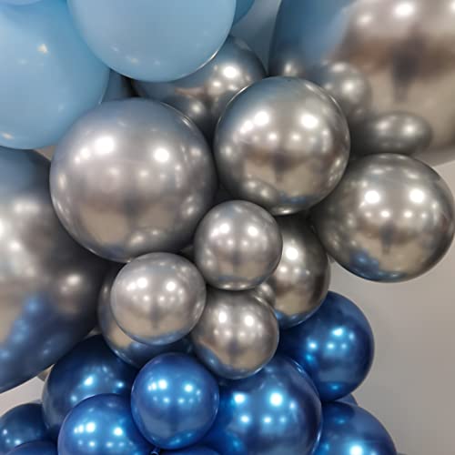 MOXMAY 127-Piece Silver Blue Balloon Garland Kit with Confetti - Easy Air-Filled Arch for Baby Shower, Birthday, and Bridal Shower