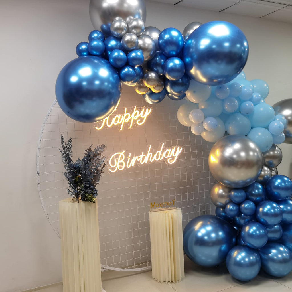 MOXMAY 127-Piece Silver Blue Balloon Garland Kit with Confetti - Easy Air-Filled Arch for Baby Shower, Birthday, and Bridal Shower