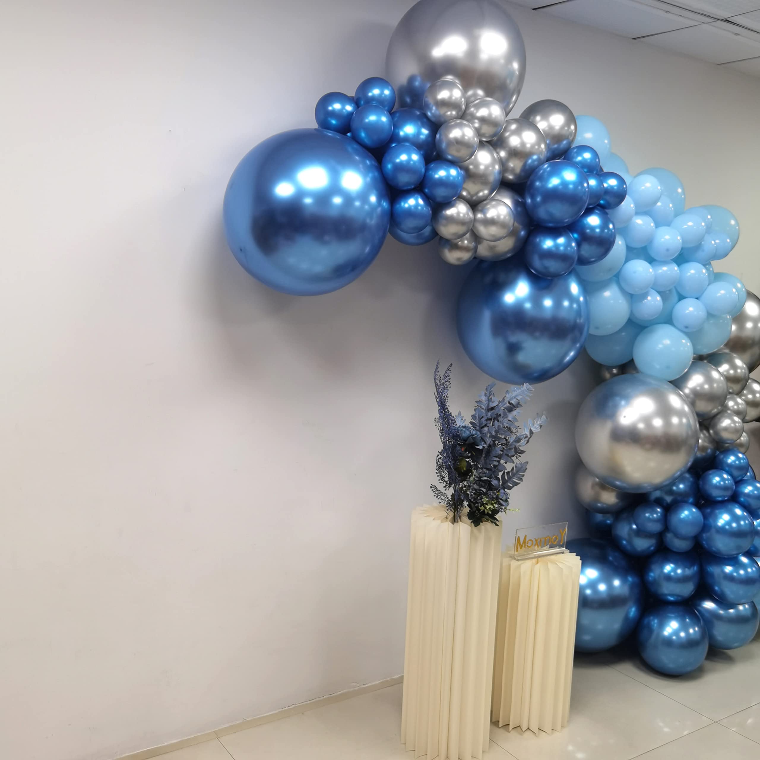 MOXMAY 127-Piece Silver Blue Balloon Garland Kit with Confetti - Easy Air-Filled Arch for Baby Shower, Birthday, and Bridal Shower