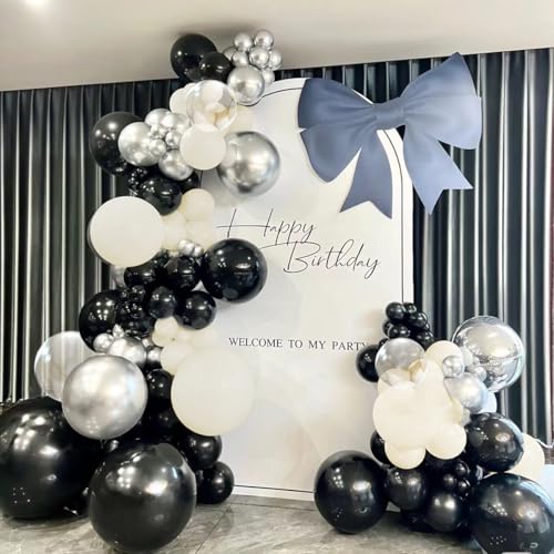 MOXMAY 151Pcs Black and White Sand Balloon Arch Kit with Bobo Balloons for Party Decor