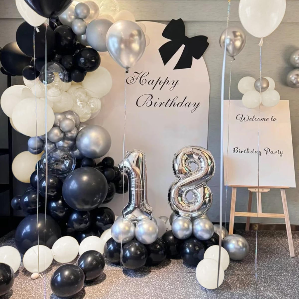 MOXMAY 151Pcs Black and White Sand Balloon Arch Kit with Bobo Balloons for Party Decor