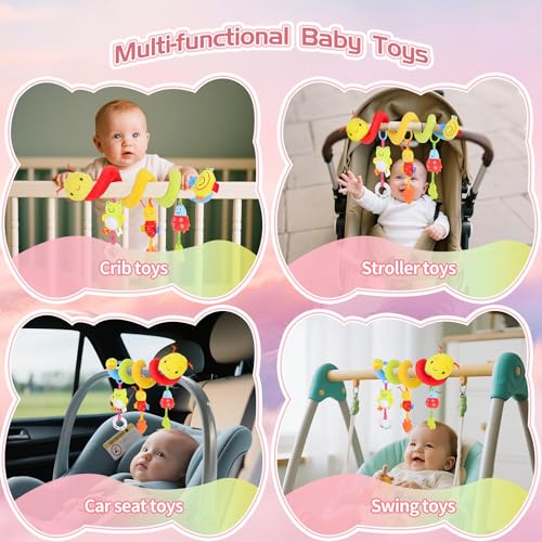 MPQMPQ Car Seat Toys for Babies 0-6 Months - Spiral Hanging Toy with Detachable Rattles