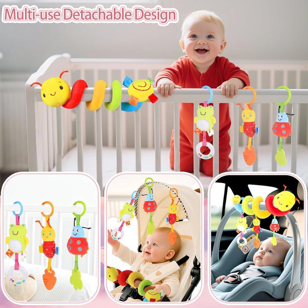 MPQMPQ Car Seat Toys for Babies 0-6 Months - Spiral Hanging Toy with Detachable Rattles