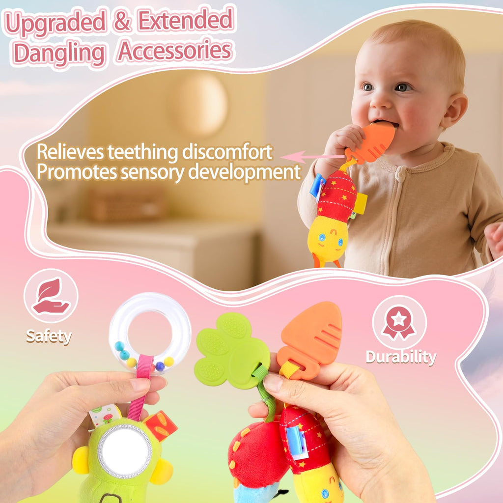 MPQMPQ Car Seat Toys for Babies 0-6 Months - Spiral Hanging Toy with Detachable Rattles