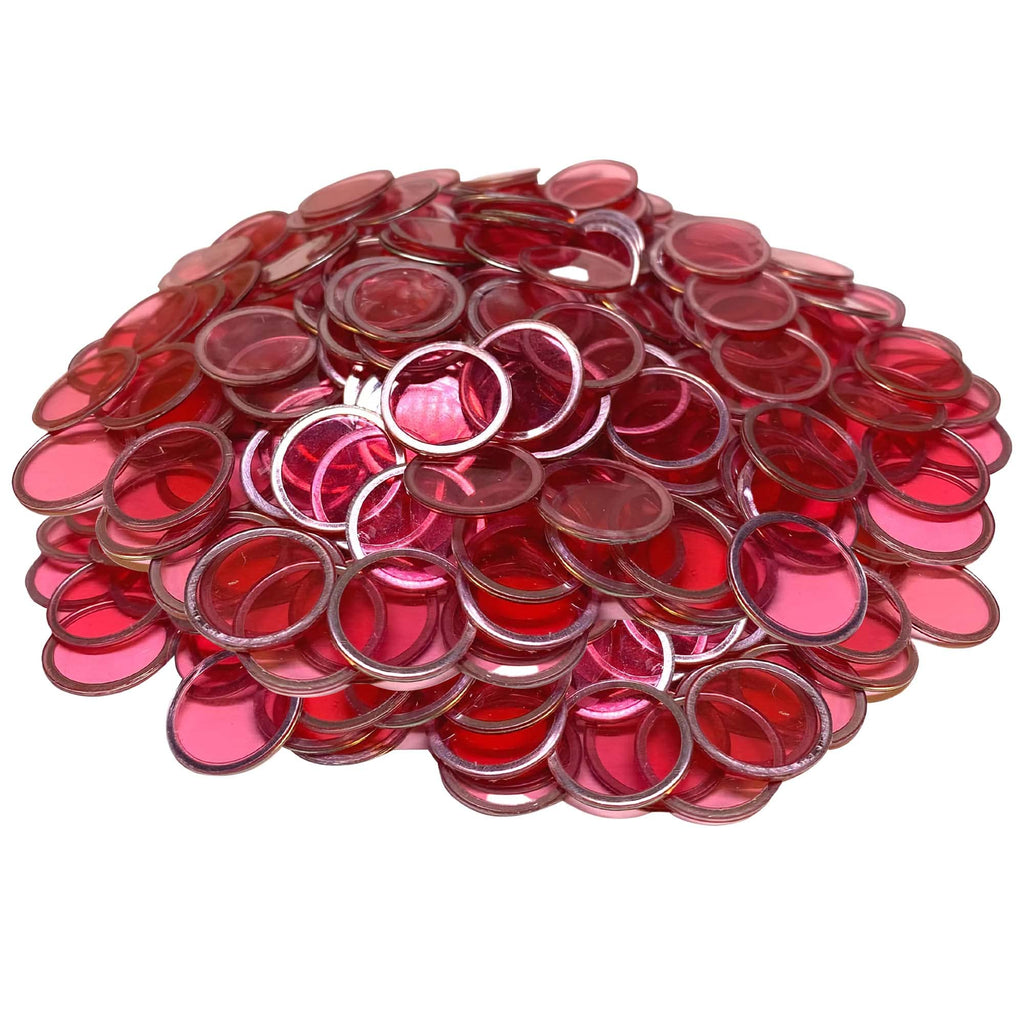 MR CHIPS 300 Magnetic Bingo Chips, Red Transparent 3/4 Inch, with Metal Ring & Storage Bag