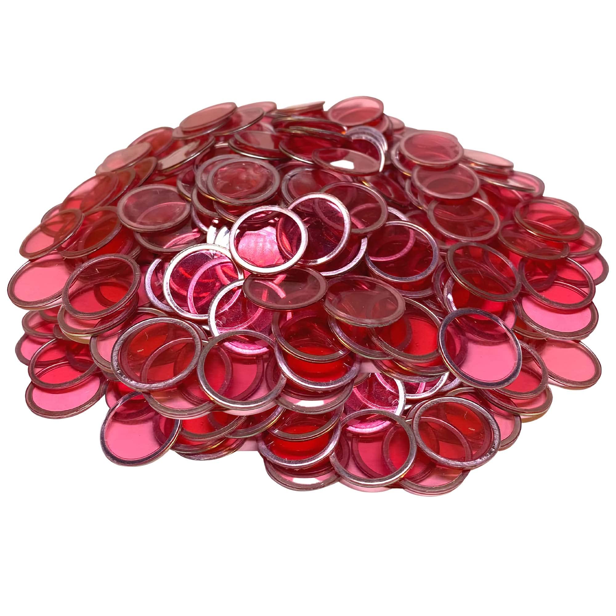 MR CHIPS 300 Magnetic Bingo Chips, Red Transparent 3/4 Inch, with Metal Ring & Storage Bag
