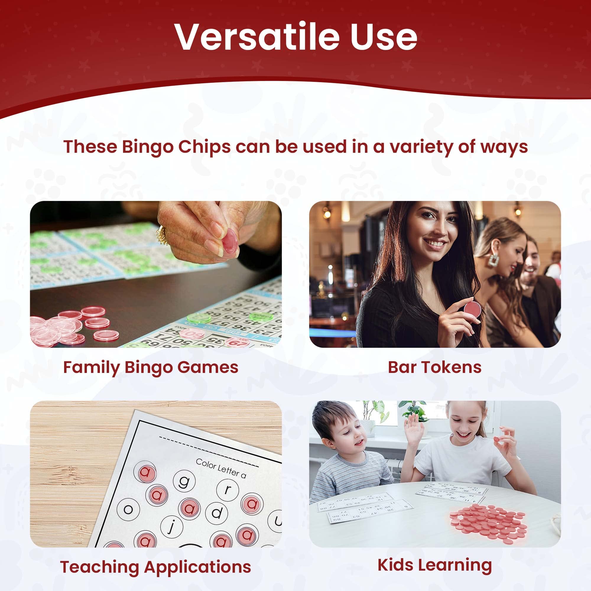 MR CHIPS 300 Magnetic Bingo Chips, Red Transparent 3/4 Inch, with Metal Ring & Storage Bag