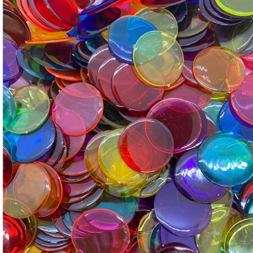 MR CHIPS 500-Piece Plastic Bingo Chips - Transparent 7-Color Mix, 3/4 Inch Diameter