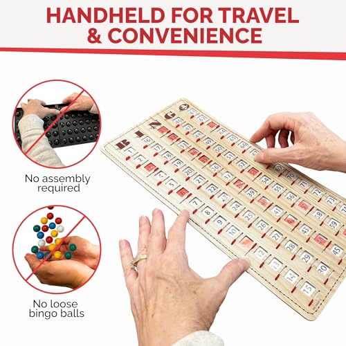 MR CHIPS Large Bingo Master Board – Jam-Proof Sliding Windows, Tan Woodgrain, Reusable