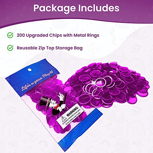 MR CHIPS Magnetic Bingo Chips - 200 Violet Transparent with Metal Rings