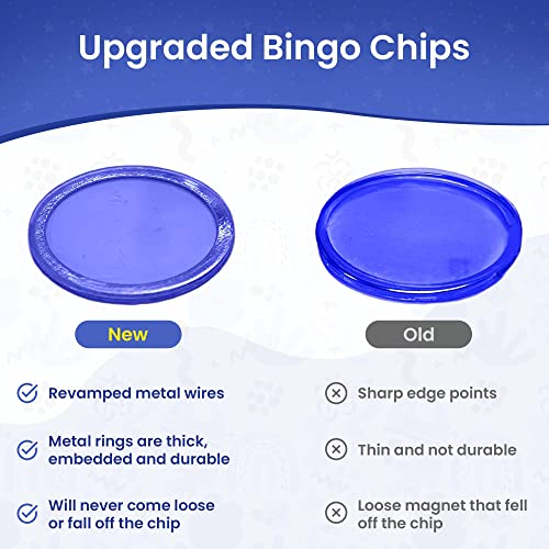 MR CHIPS Magnetic Bingo Chips - 300 Pieces, 3/4 Inch, Assorted Transparent Colors with Metal Ring & Reusable Bag