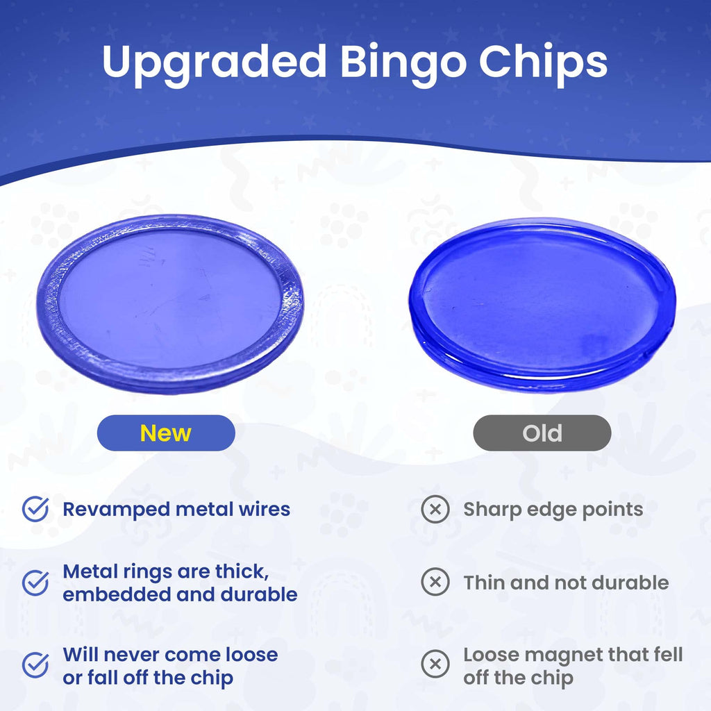 MR CHIPS Magnetic Bingo Chips - 300 Pieces, 3/4 Inch, Assorted Transparent Colors with Metal Ring & Reusable Bag