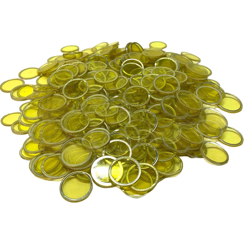 MR CHIPS Magnetic Bingo Chips 3/4 Inch 300 Pieces Yellow Transparent with Metal Ring and Storage Bag