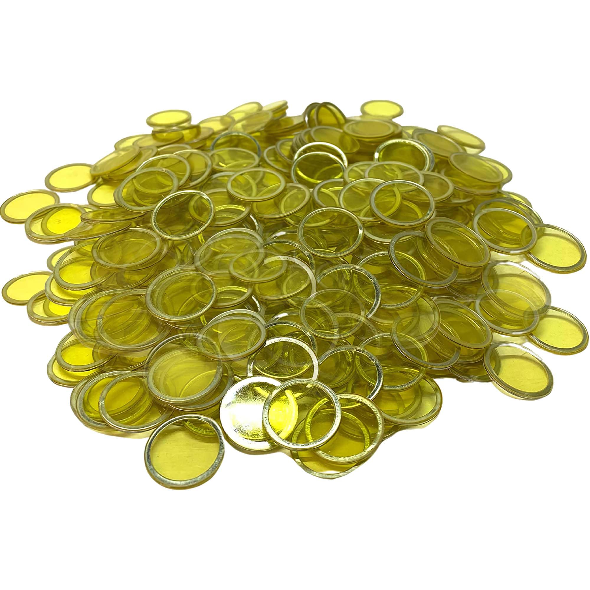 MR CHIPS Magnetic Bingo Chips 3/4 Inch 300 Pieces Yellow Transparent with Metal Ring and Storage Bag