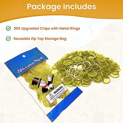 MR CHIPS Magnetic Bingo Chips 3/4 Inch 300 Pieces Yellow Transparent with Metal Ring and Storage Bag