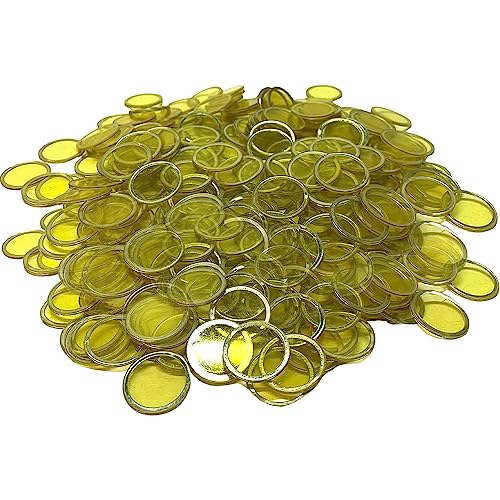 MR CHIPS Magnetic Bingo Chips 3/4 Inch 300 Pieces Yellow Transparent with Metal Ring and Storage Bag