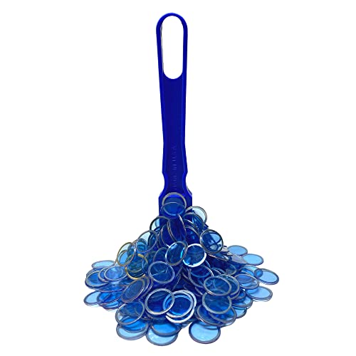 MR CHIPS Magnetic Bingo Chips Set - 100 Plastic Chips 3/4 Inch with Metal Rings, 1 Magnetic Wand, 7 Colors, Reusable Storage Bag - Made in USA