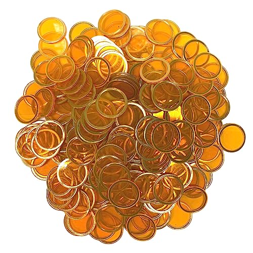 MR CHIPS Magnetic Bingo Chips with Metal Ring – 200 Orange Transparent 3/4 Inch Pieces in Reusable Storage Bag