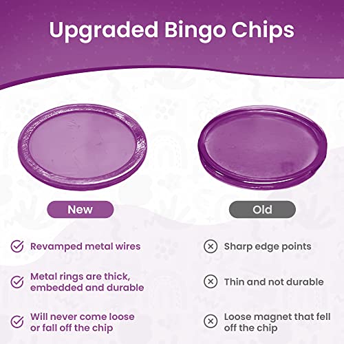 MR CHIPS Magnetic Wands and Chips Set – 100 Plastic Bingo Chips with Metal Rings, Reusable Storage Bag, 7 Colors, Made in USA