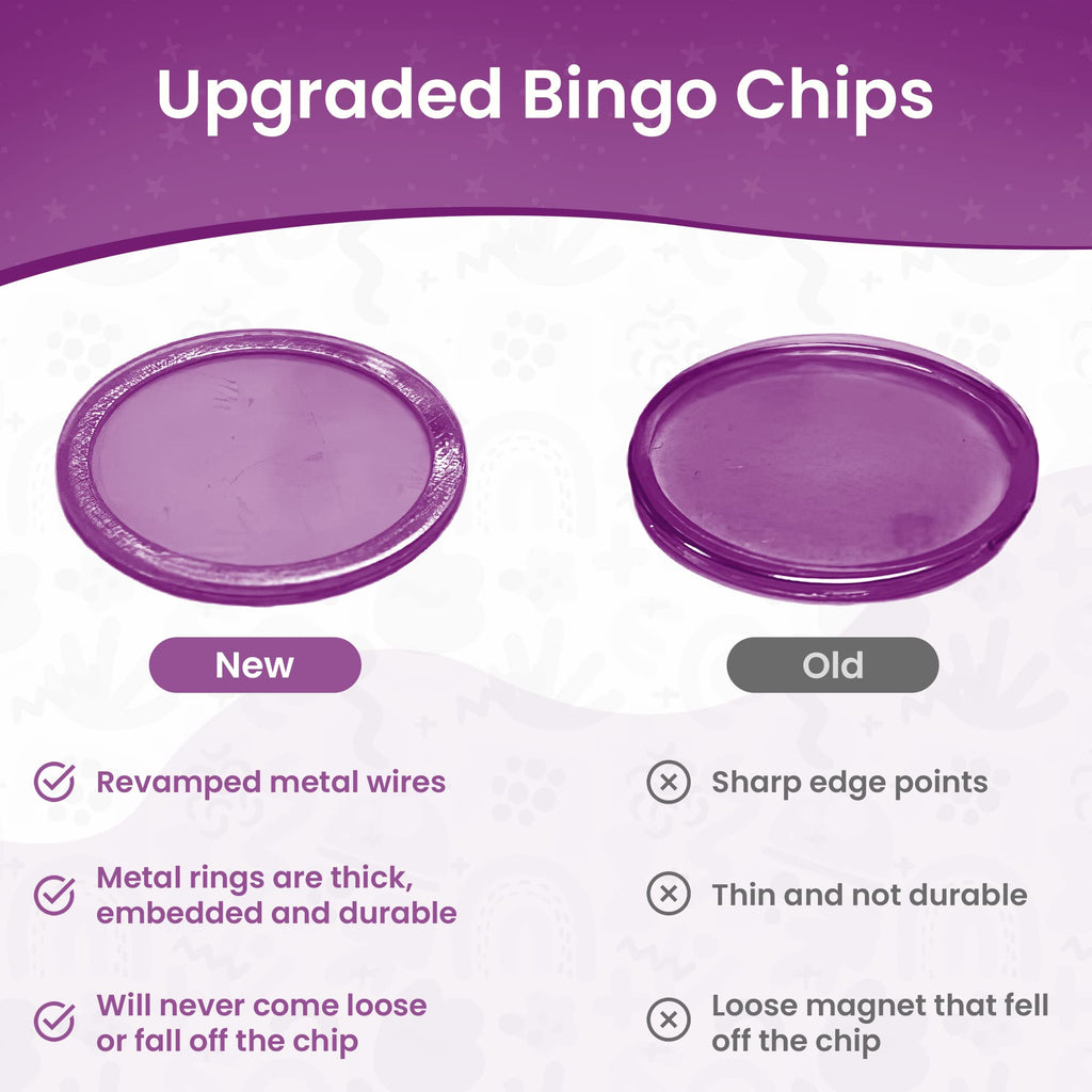MR CHIPS Magnetic Wands and Chips Set – 100 Plastic Bingo Chips with Metal Rings, Reusable Storage Bag, 7 Colors, Made in USA