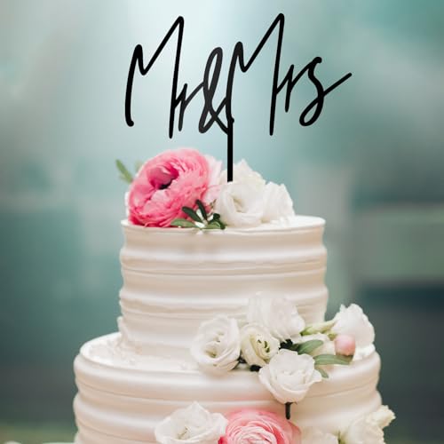 Mr & Mrs Black Wedding Cake Topper (Design 02) – Mirror Acrylic, 6 inches
