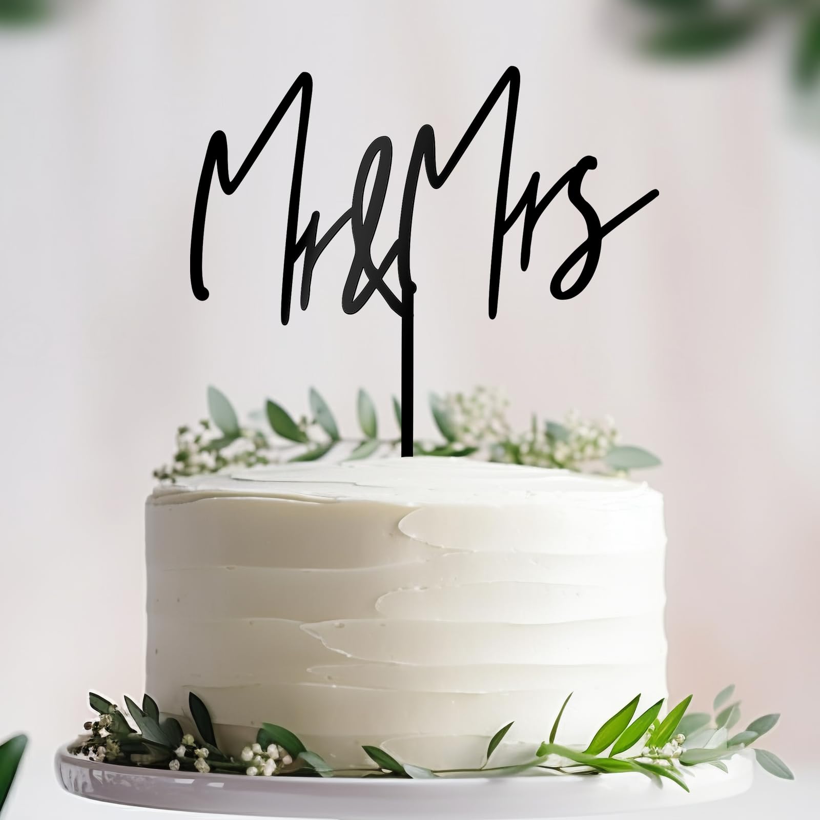 Mr & Mrs Black Wedding Cake Topper (Design 02) – Mirror Acrylic, 6 inches