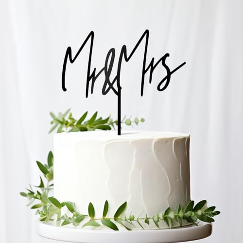 Mr & Mrs Black Wedding Cake Topper (Design 02) – Mirror Acrylic, 6 inches