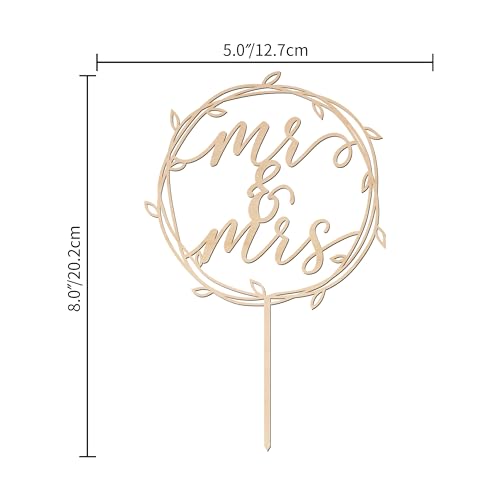 Mr & Mrs Wooden Wedding Cake Topper - 5 Inches Wide, Fits 4-8 Inch Cakes