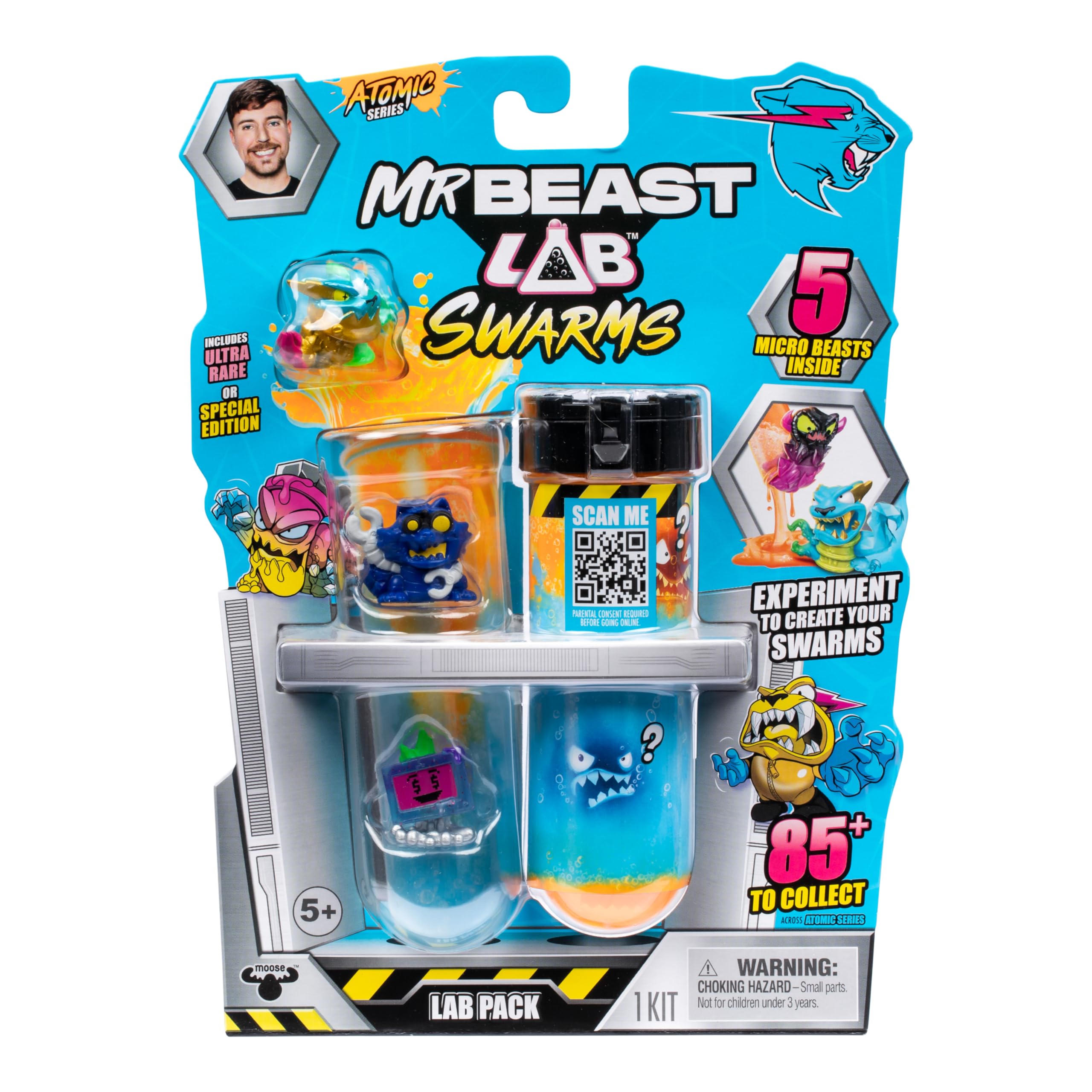 MrBeast Lab Swarms Atomic Lab 5 Pack – 2 Water-Reveal Figures Plus 3 Ready Micro Beasts, Over 85 to Collect, Ages 5+