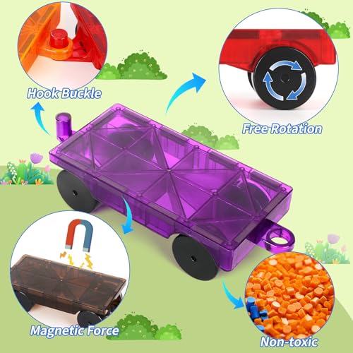 Mruikeny 4-Piece Magnetic Tiles Cars Set - Compatible Magnetic Building Blocks for Kids 3+