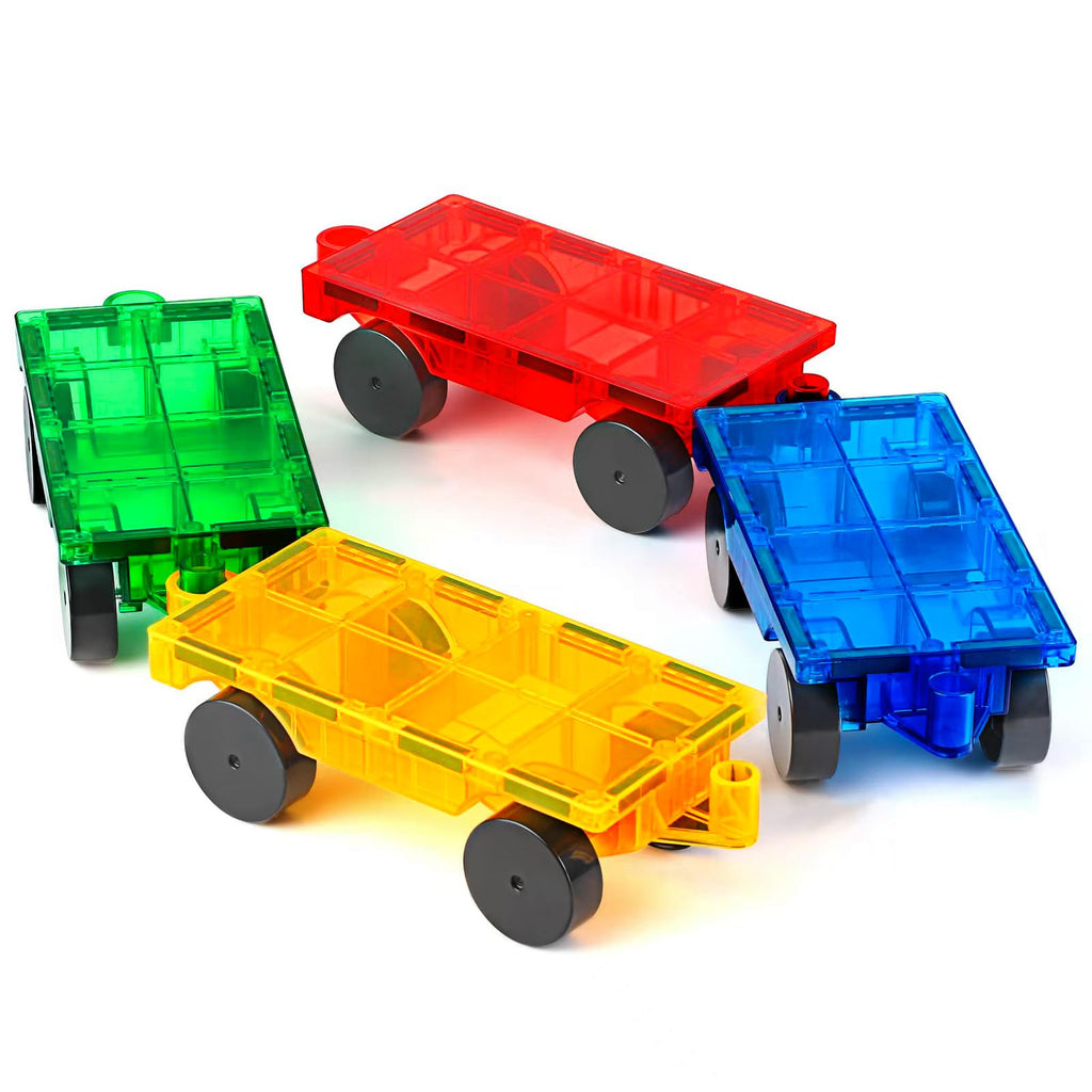 Mruikeny Magnetic Tiles Cars Construction Set – 4-Pack Magnet Building Blocks for Kids Ages 3+