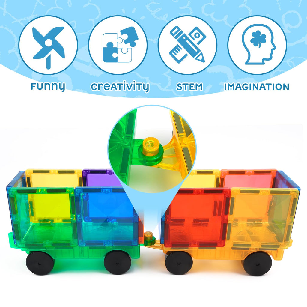 Mruikeny Magnetic Tiles Cars Construction Set – 4-Pack Magnet Building Blocks for Kids Ages 3+