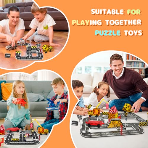 Mruikeny Magnetic Tiles Road Set – 23 Piece STEM Building Blocks with Road Signs for Kids Ages 3-8