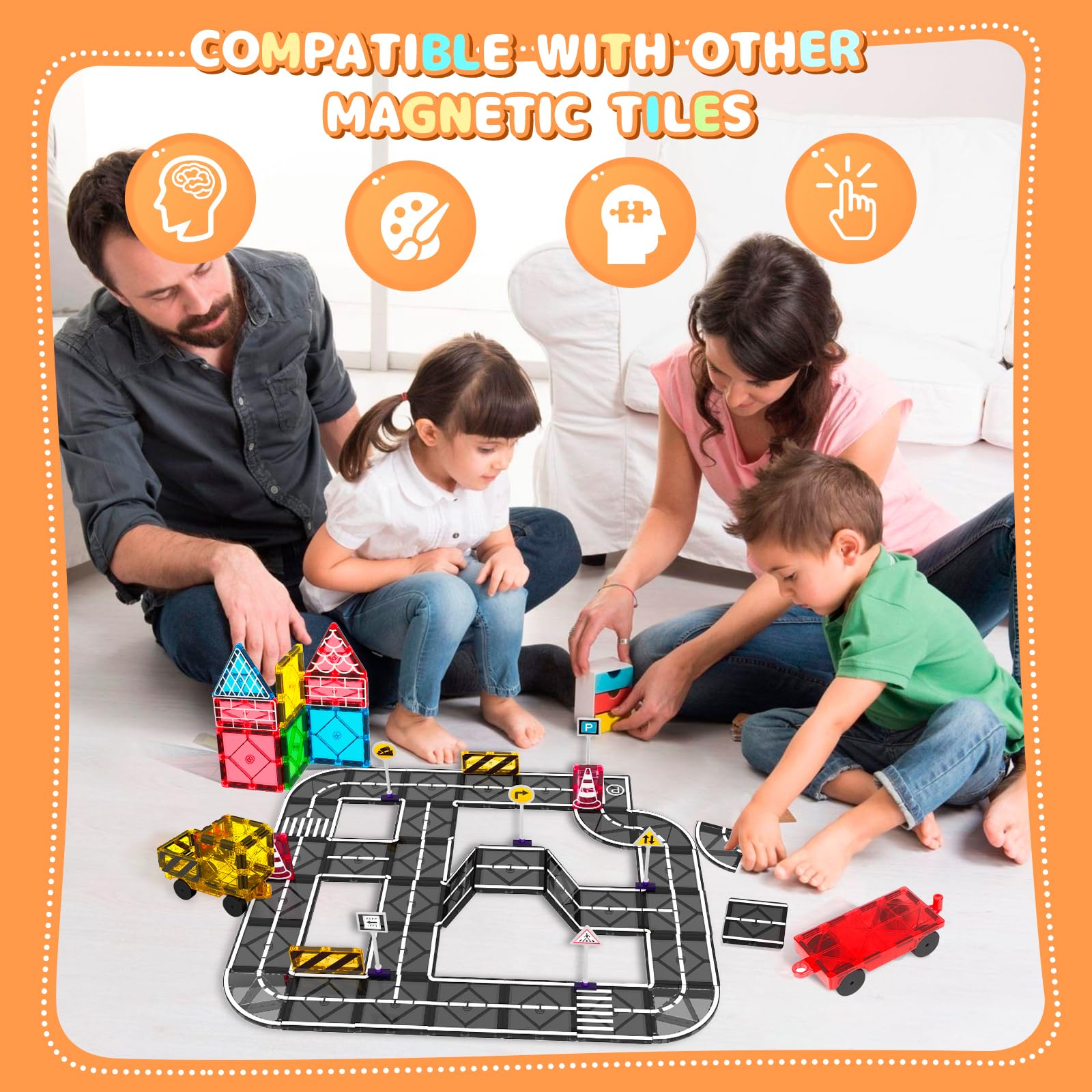Mruikeny Magnetic Tiles Road Set – 23 Piece STEM Building Blocks with Road Signs for Kids Ages 3-8