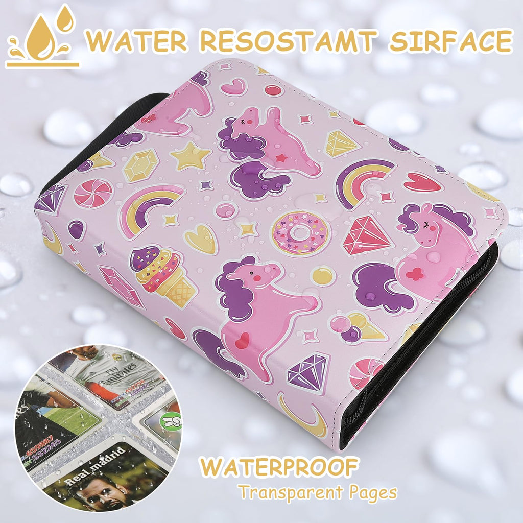 MTGPRO 4-Pocket Card Binder – Holds 400 Trading Cards, Pink Rainbow, Waterproof PU Leather with 50 Removable Sleeves