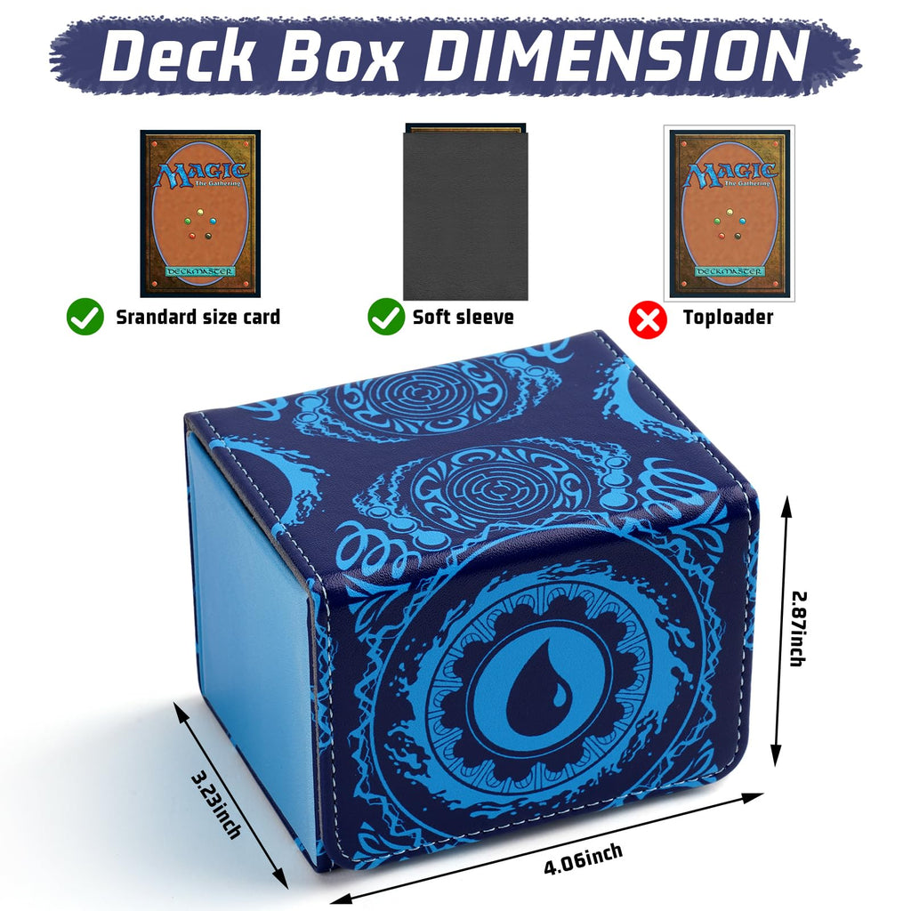 MTGPRO Blue Deck Box - Holds 120+ Sleeved Cards, Waterproof PU Leather Magnetic Case for MTG and TCG