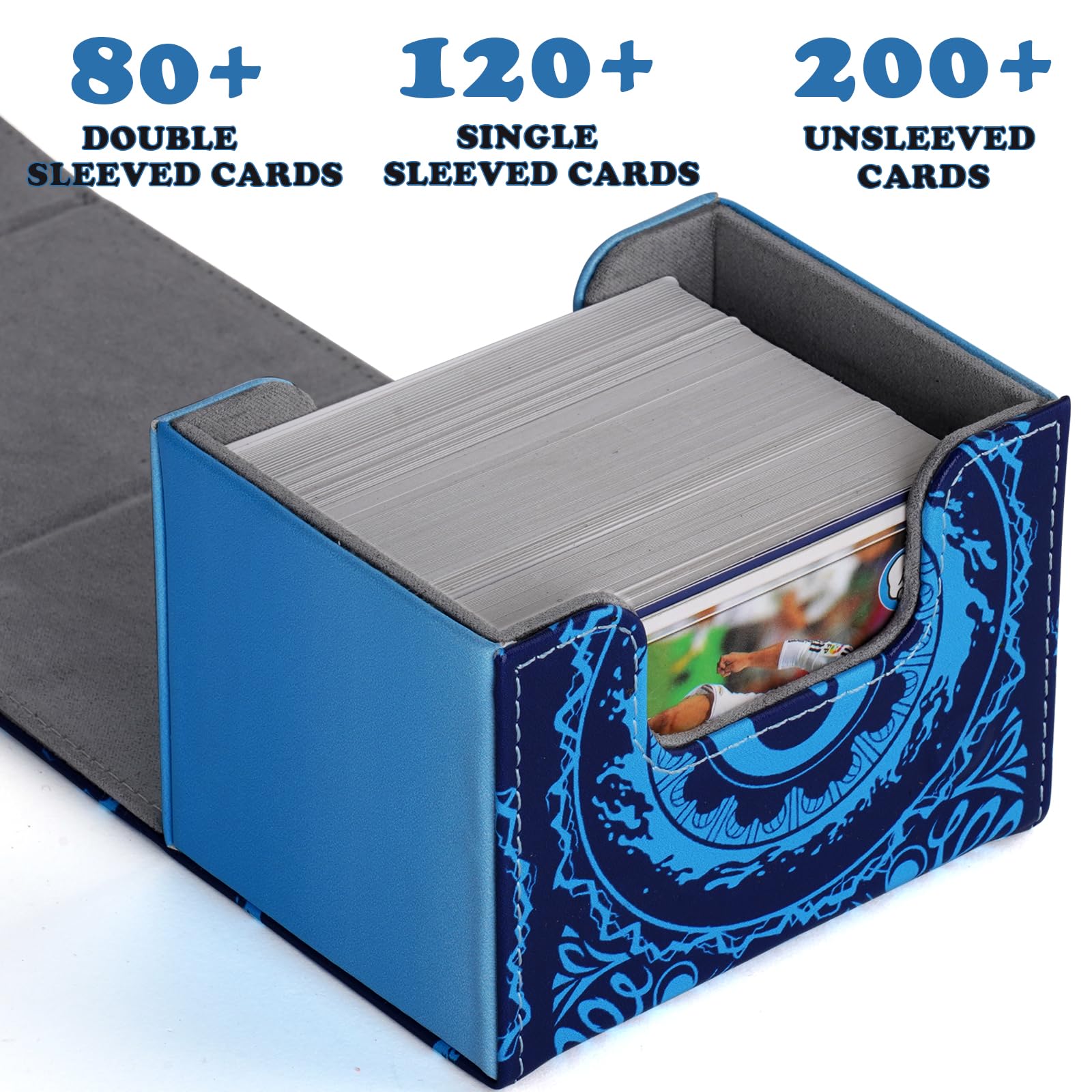 MTGPRO Blue Deck Box - Holds 120+ Sleeved Cards, Waterproof PU Leather Magnetic Case for MTG and TCG