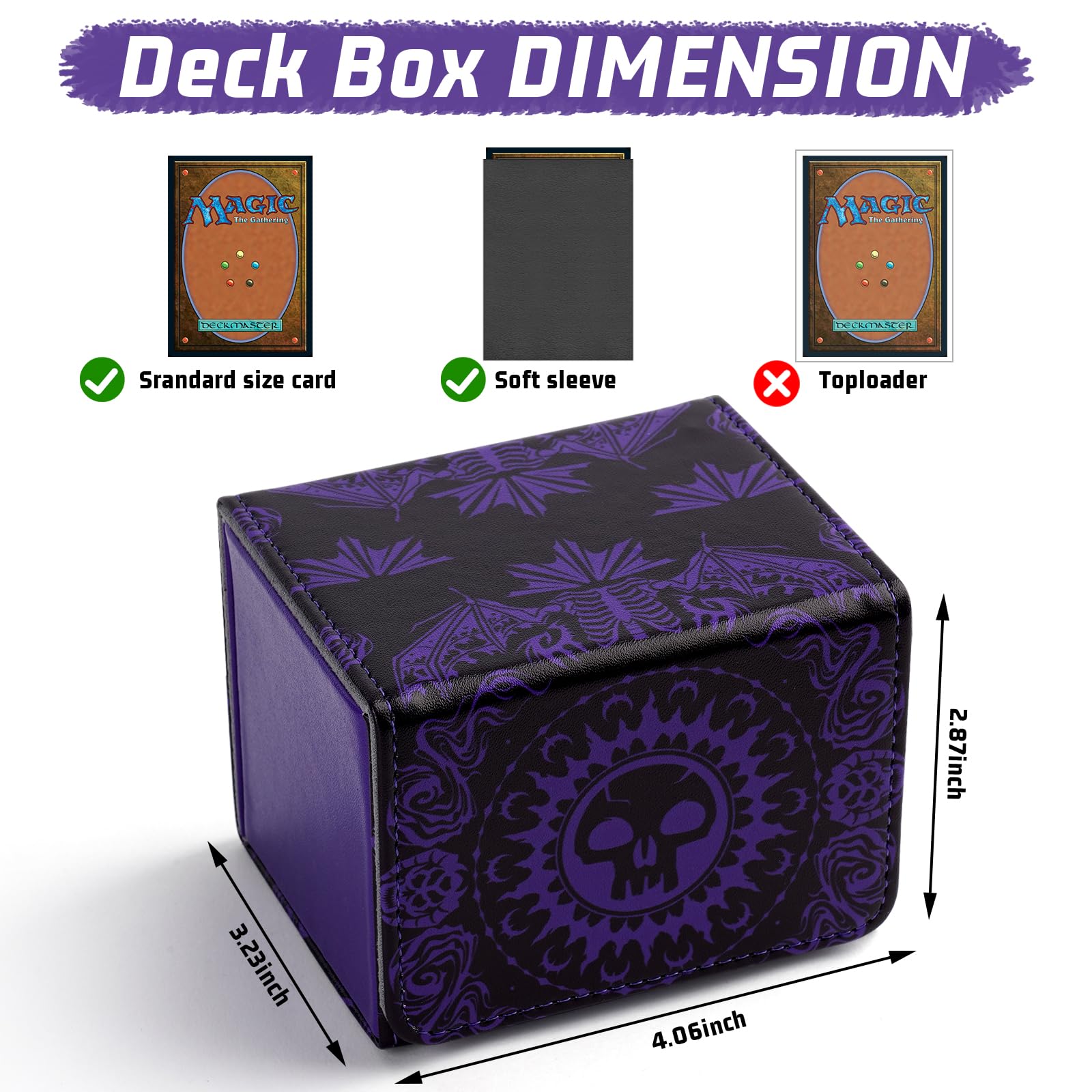 MTGPRO Purple PU Leather Deck Box for MTG and TCG Cards – Holds 120+ Sleeved Cards, Magnetic Closure