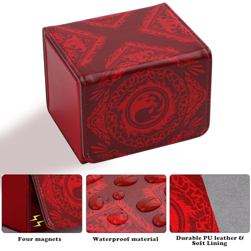 MTGPRO Red Deck Box: Holds 120+ Sleeved Cards, PU Leather Magnetic Case for MTG, Yu-Gi-Oh, One Piece TCG